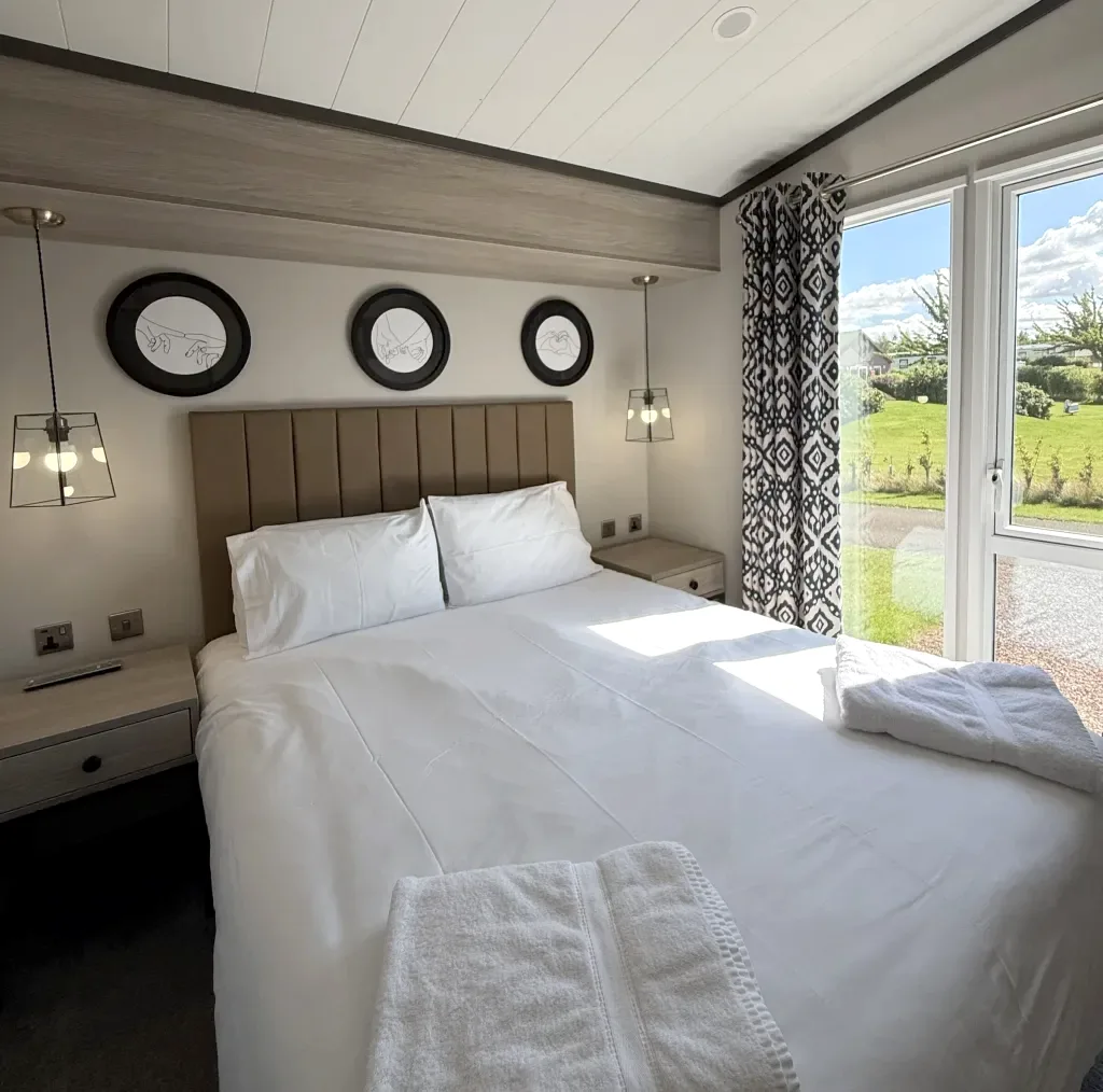 Bedroom in a Gold Caravan at Gilsland Park, North Berwick