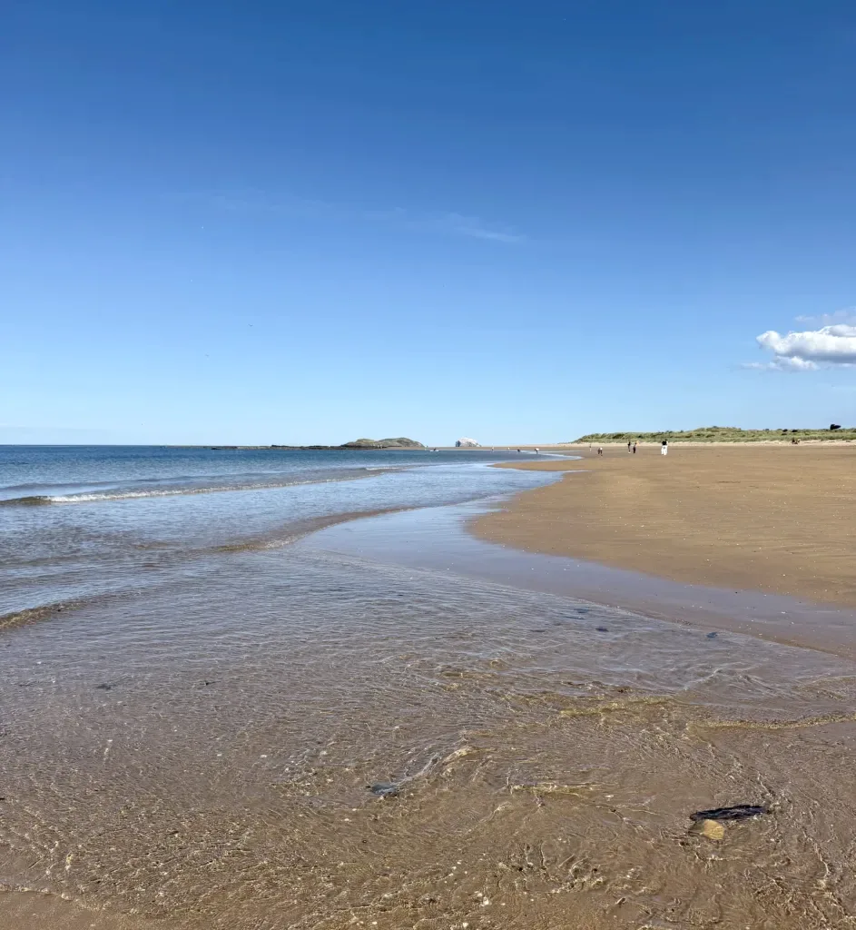 Wide sand and an island offshore at North Berwick, East Lothian
